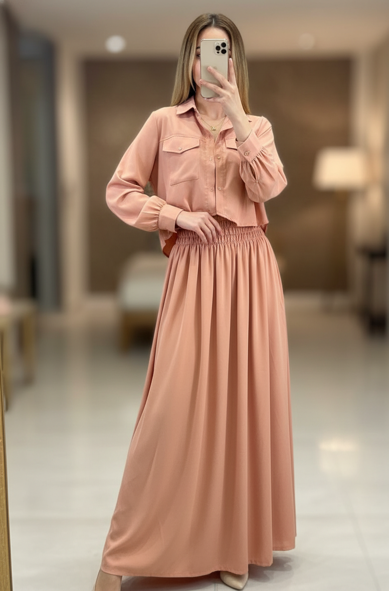 2 Piece Maxi Full Statchable & With Attractive Colors👗  -D:2003