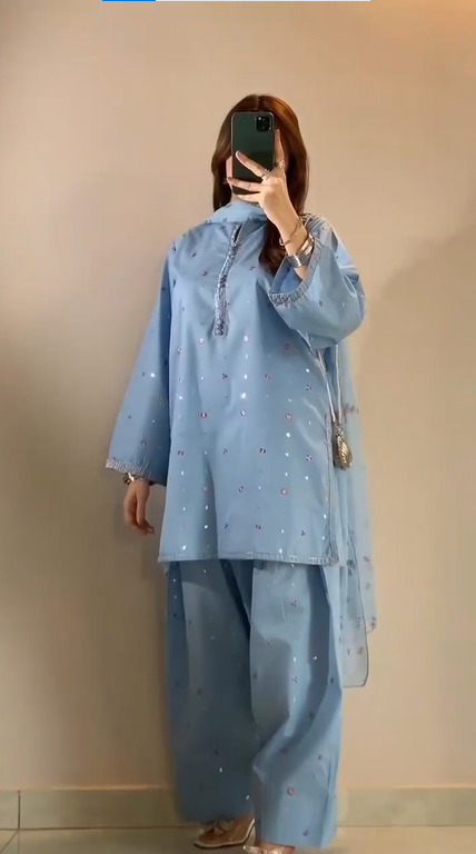 Sky Blue 3-Piece Embellished Co-Ord Suit Set ✨