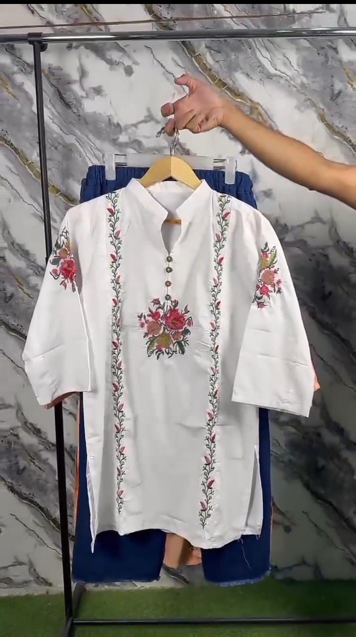 white shirt featuring embroidery 🌸✨D:2030